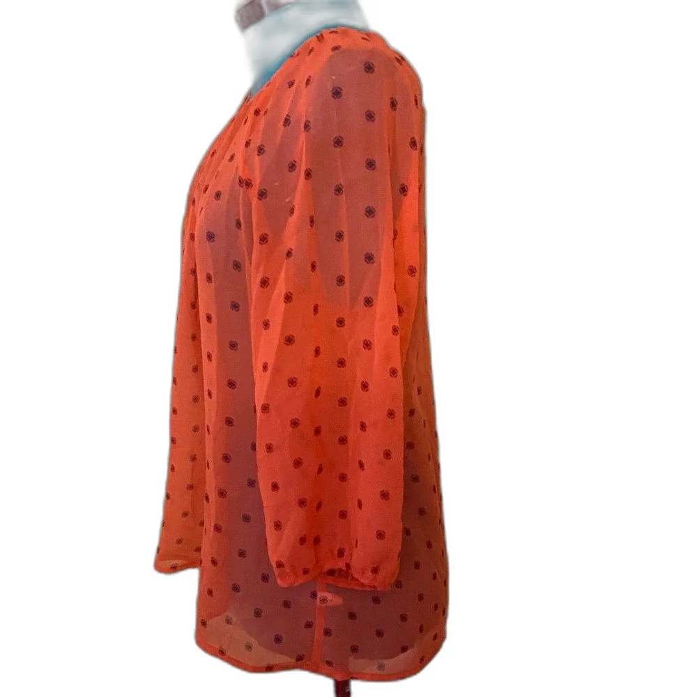 Old Navy Coral Three Quarter Sleeve Sheer Top Womens Size L